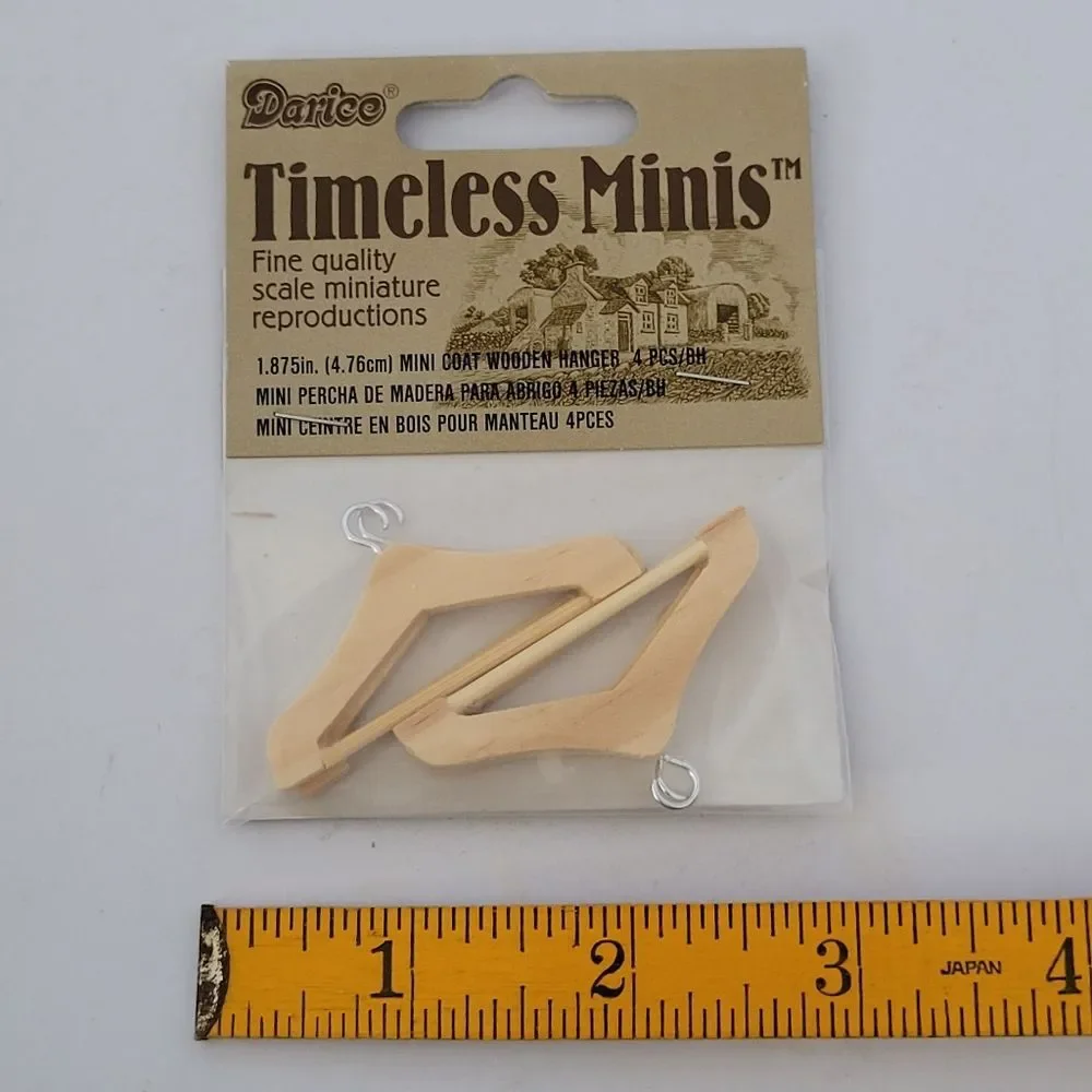 4-piece set of Doll House Darice Timeless Minis miniature wooden coat hangers